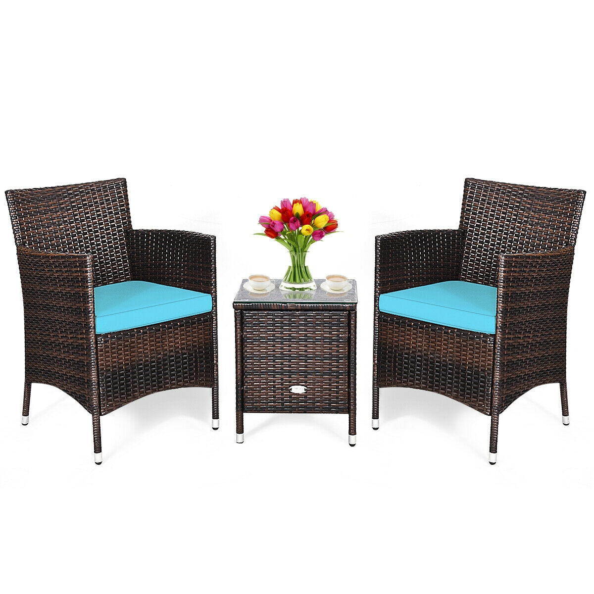 3 Pcs Patio Furniture Set Outdoor Wicker Rattan Set-BlueÂ
