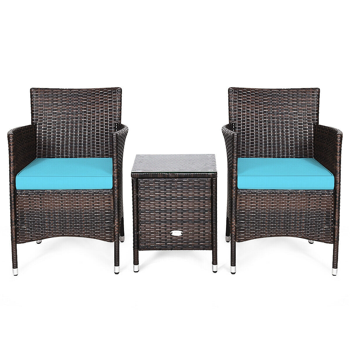3 Pcs Patio Furniture Set Outdoor Wicker Rattan Set-BlueÂ