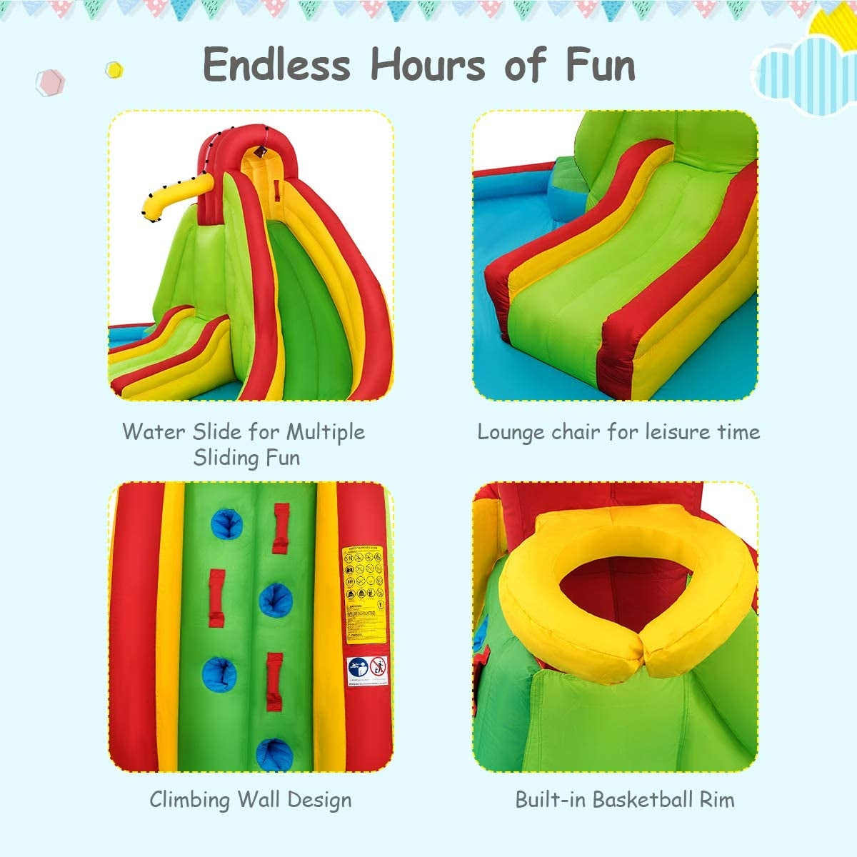 Kids Gift Inflatable Water Slide Bounce Park with 480 W BlowerÂ
