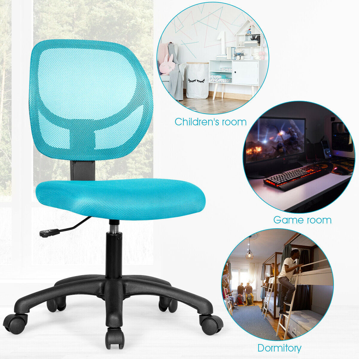 Low-back Computer Task Office Desk Chair with Swivel Casters-GreenÂ