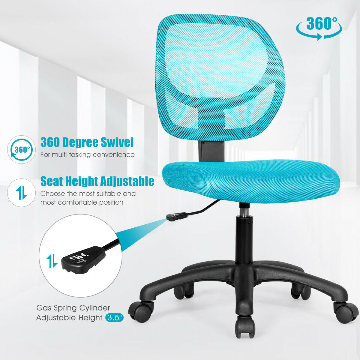 Low-back Computer Task Office Desk Chair with Swivel Casters-GreenÂ