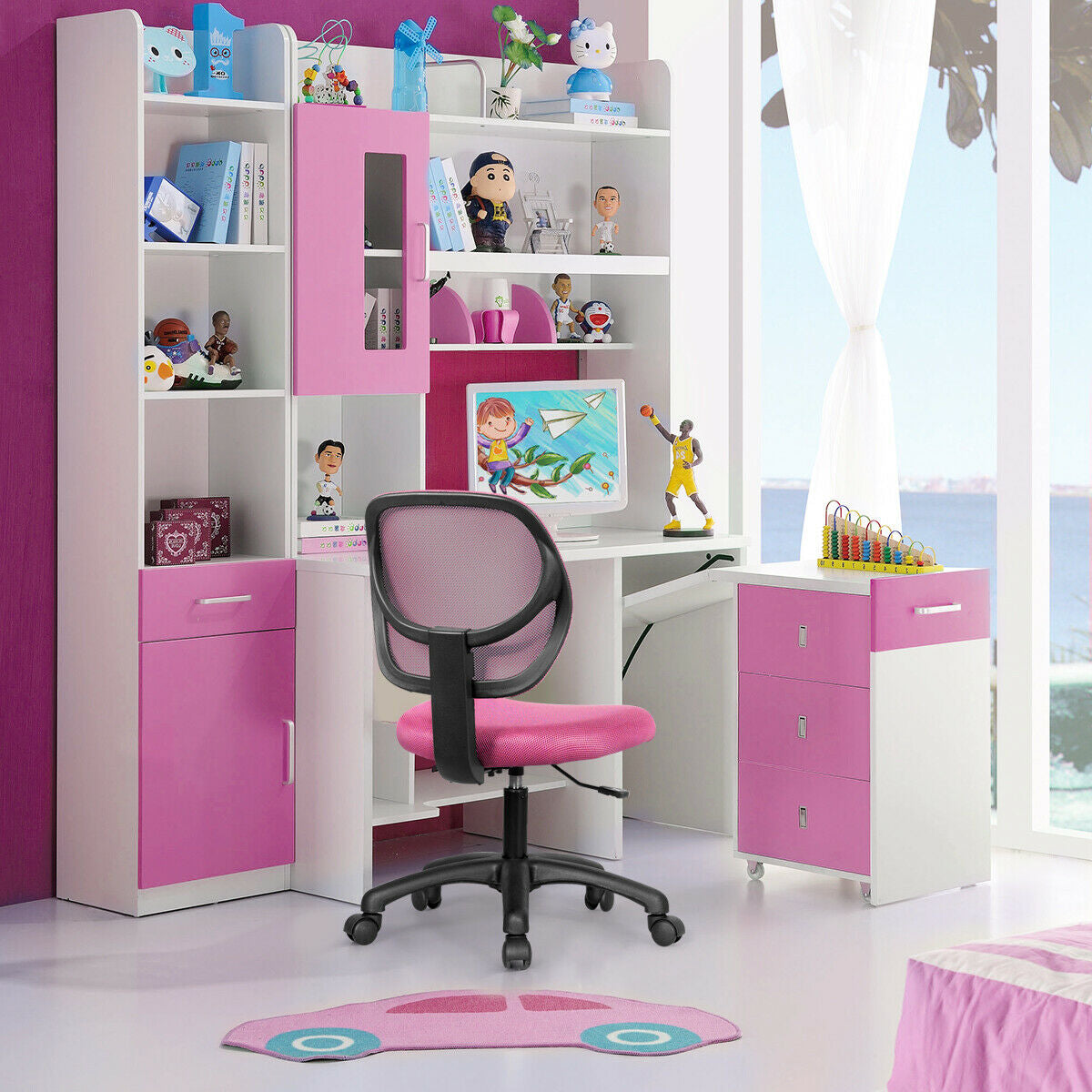 Low-back Computer Task Office Desk Chair with Swivel Casters-PinkÂ