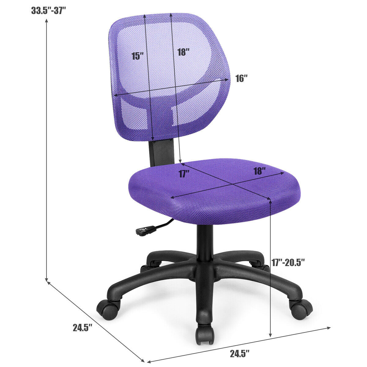 Low-back Computer Task Office Desk Chair with Swivel Casters-PurpleÂ