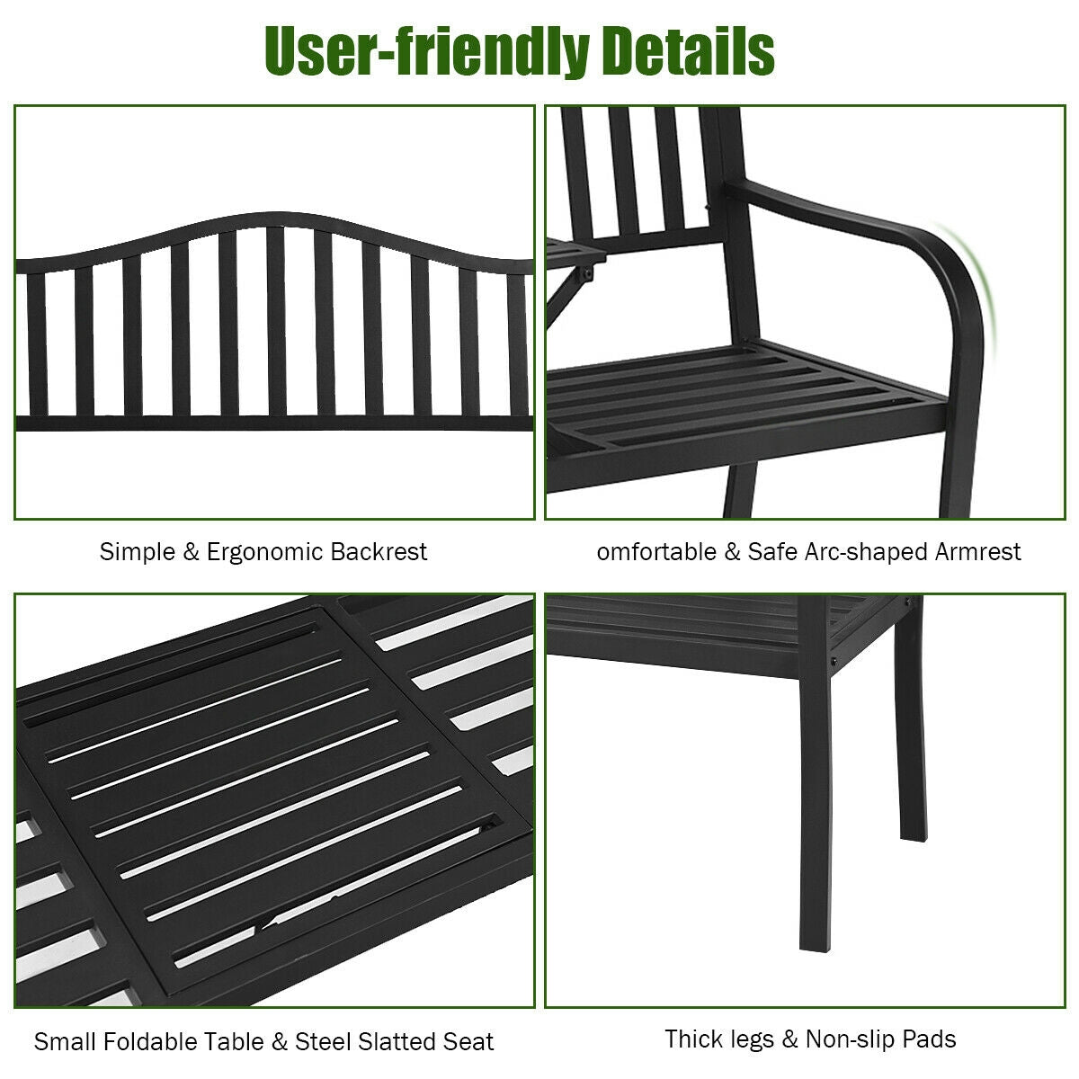 Patio Garden Bench Steel Frame with Adjustable Center TableÂ