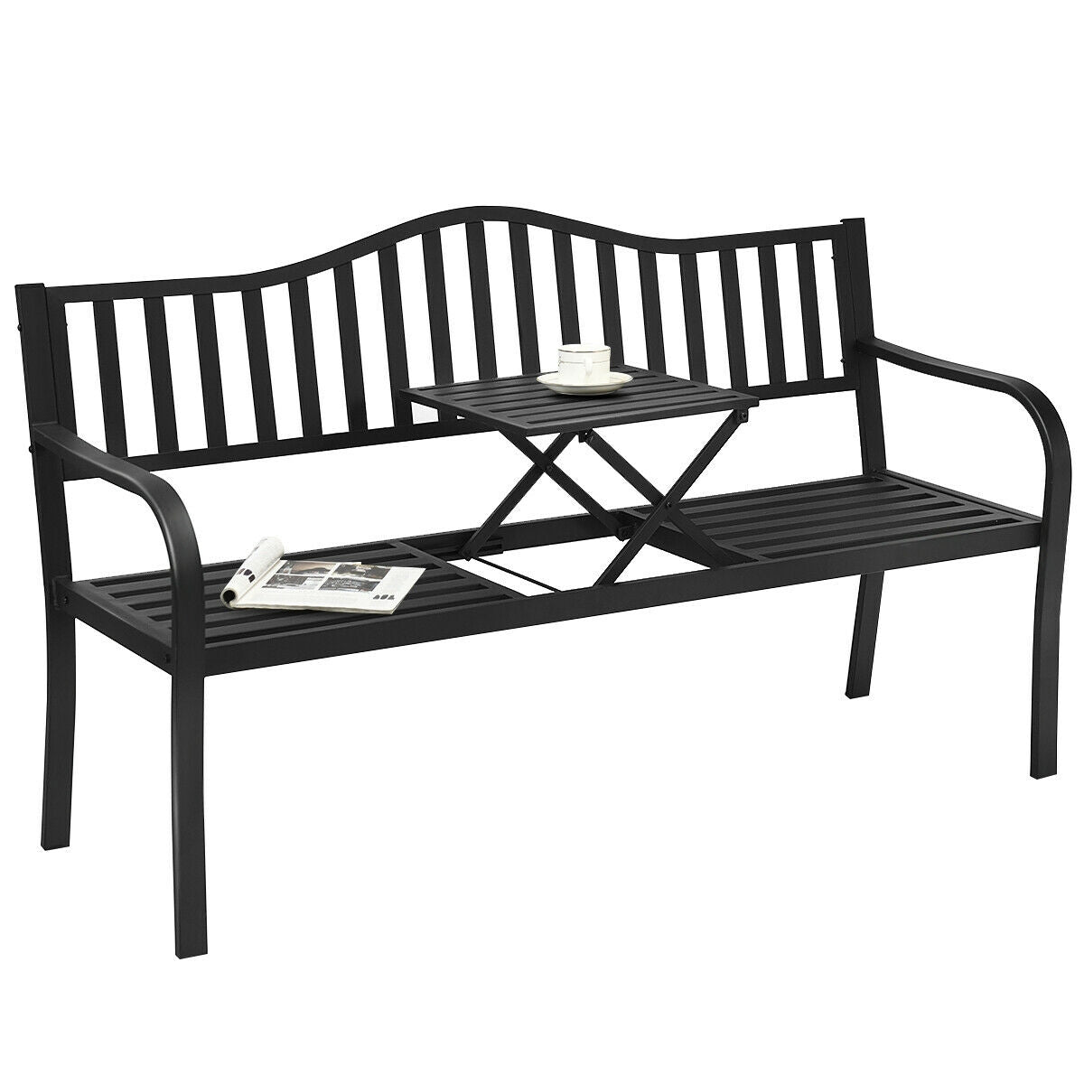 Patio Garden Bench Steel Frame with Adjustable Center TableÂ