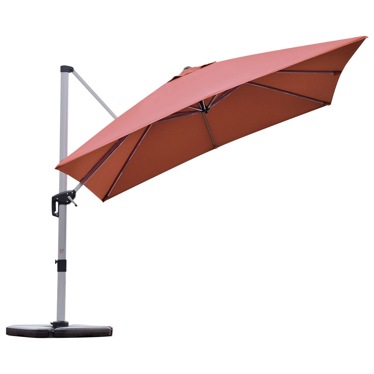 10 ft 360 Degree Tilt Aluminum Square Patio Offset Cantilever Umbrella without Weight Base-Brick redÂ