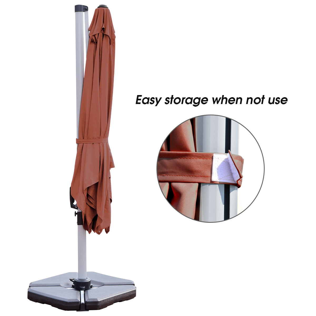 10 ft 360 Degree Tilt Aluminum Square Patio Offset Cantilever Umbrella without Weight Base-Brick redÂ