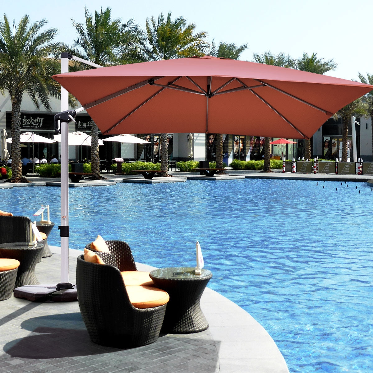 10 ft 360 Degree Tilt Aluminum Square Patio Offset Cantilever Umbrella without Weight Base-Brick redÂ