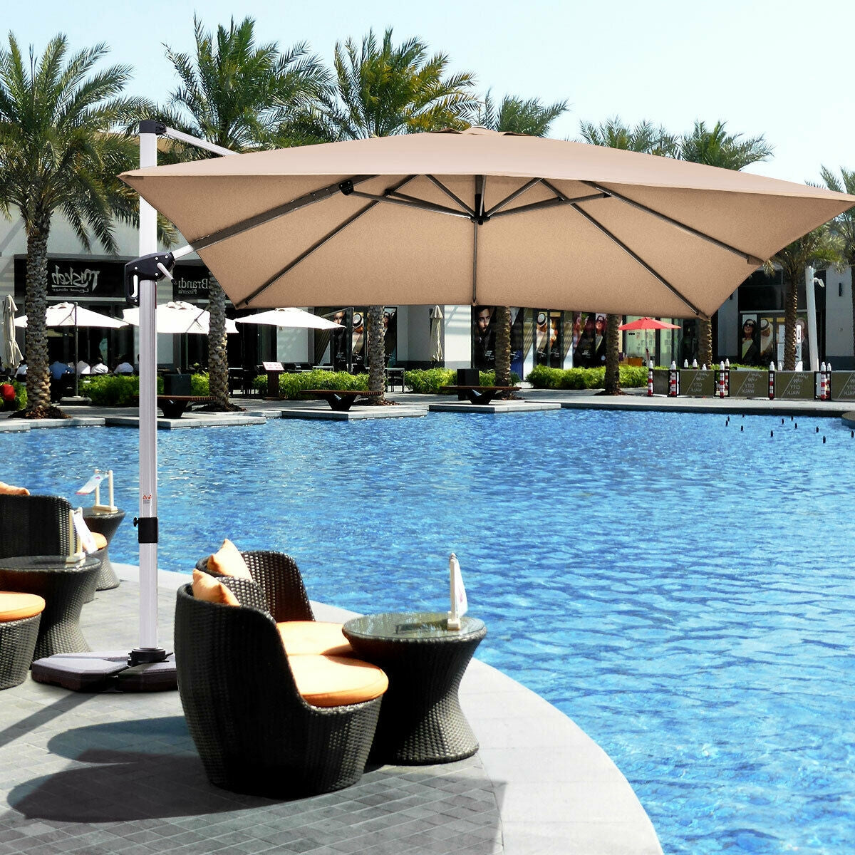 10 ft 360 Degree Tilt Aluminum Square Patio Offset Cantilever Umbrella without Weight Base-TanÂ
