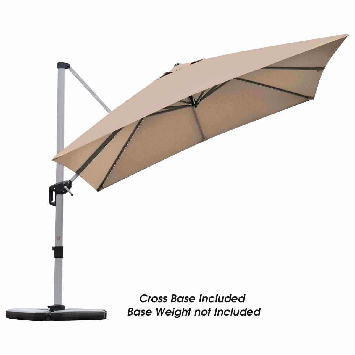 10 ft 360 Degree Tilt Aluminum Square Patio Offset Cantilever Umbrella without Weight Base-TanÂ