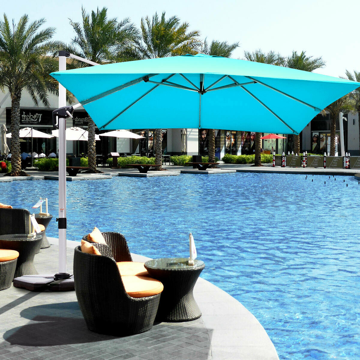 10 ft 360 Degree Tilt Aluminum Square Patio Offset Cantilever Umbrella without Weight Base-BlueÂ