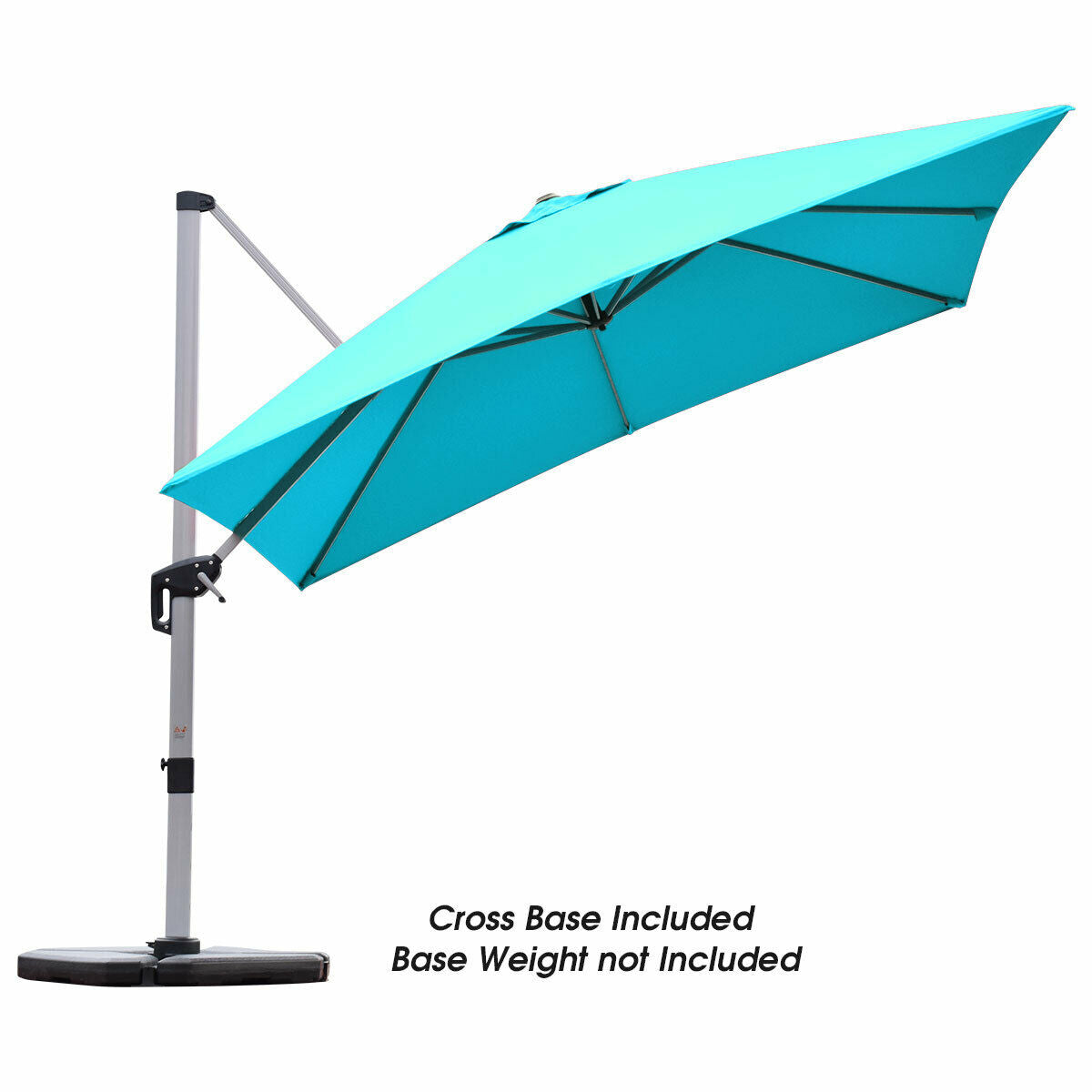 10 ft 360 Degree Tilt Aluminum Square Patio Offset Cantilever Umbrella without Weight Base-BlueÂ
