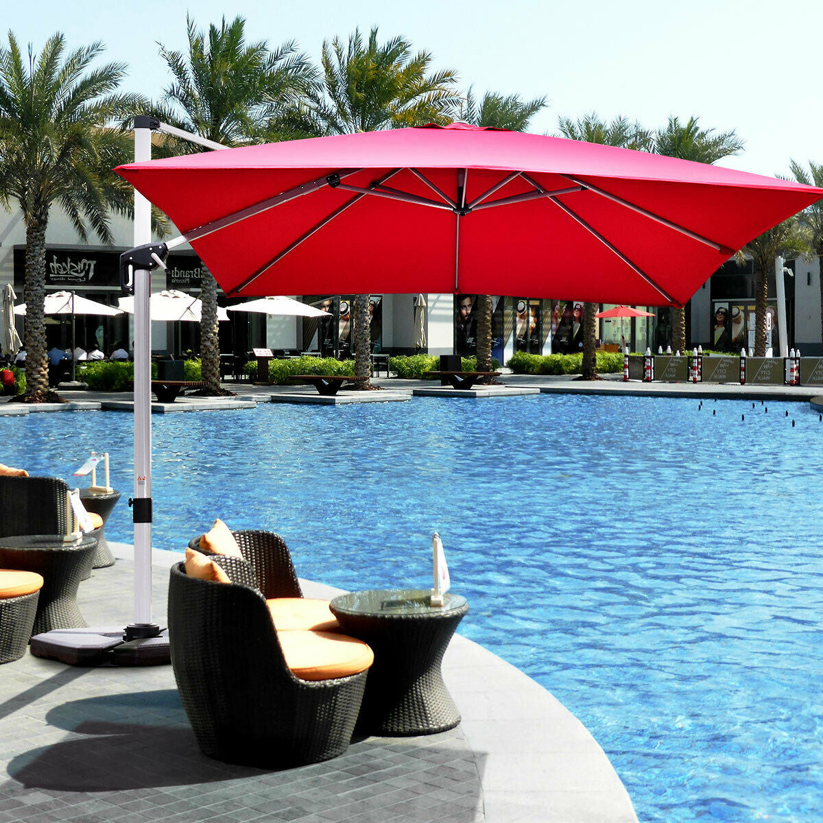 10 ft 360 Degree Tilt Aluminum Square Patio Offset Cantilever Umbrella without Weight Base-BurgundyÂ