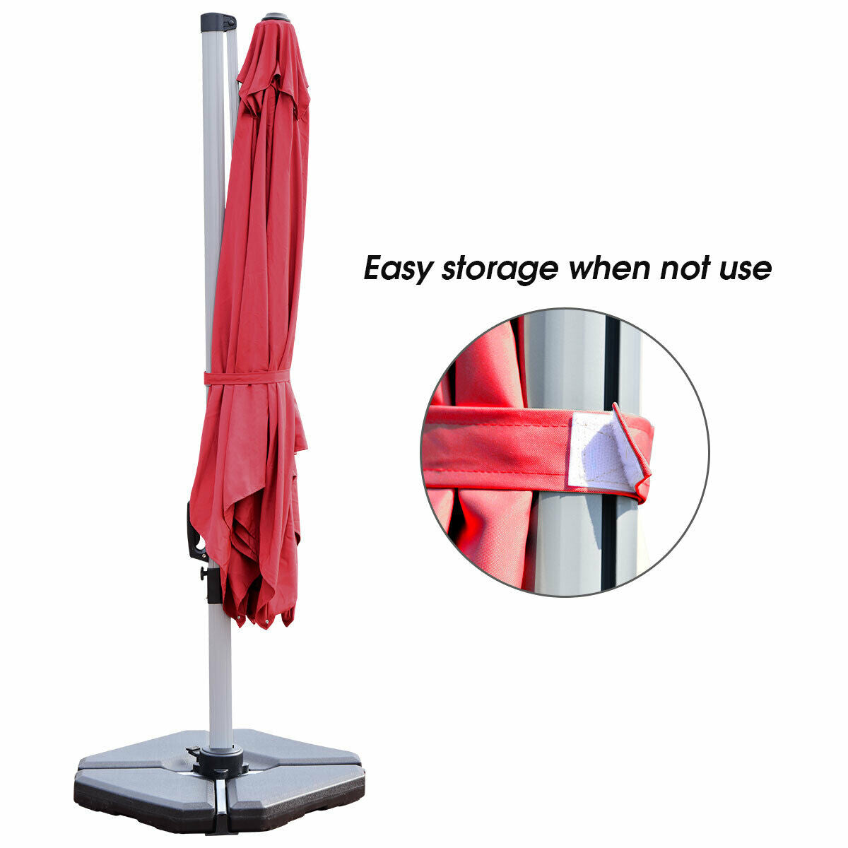 10 ft 360 Degree Tilt Aluminum Square Patio Offset Cantilever Umbrella without Weight Base-BurgundyÂ