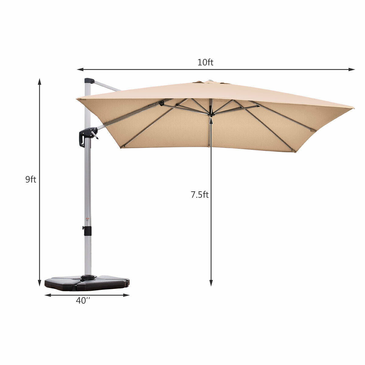 10 ft 360 Degree Tilt Aluminum Square Patio Offset Cantilever Umbrella without Weight Base-BeigeÂ