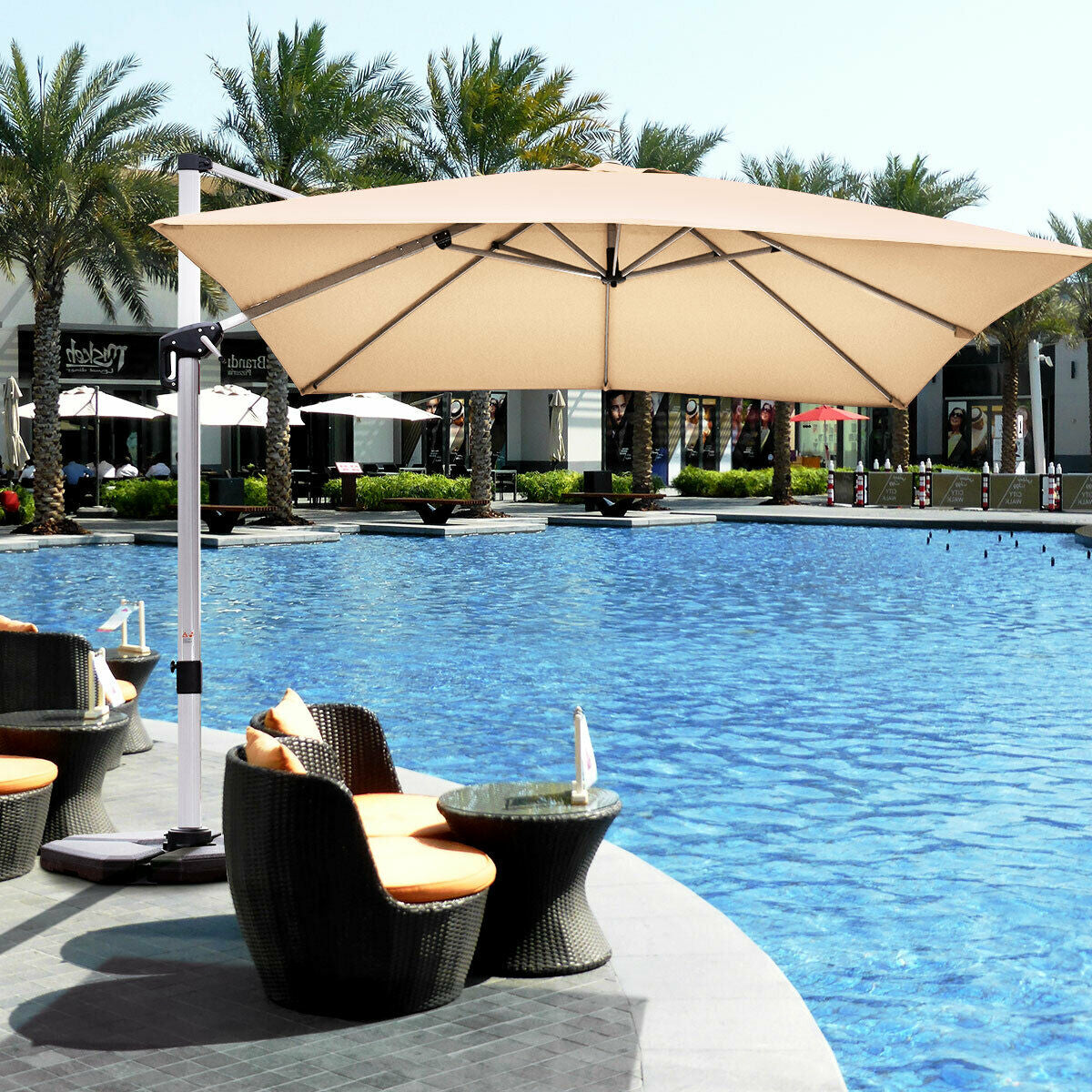 10 ft 360 Degree Tilt Aluminum Square Patio Offset Cantilever Umbrella without Weight Base-BeigeÂ