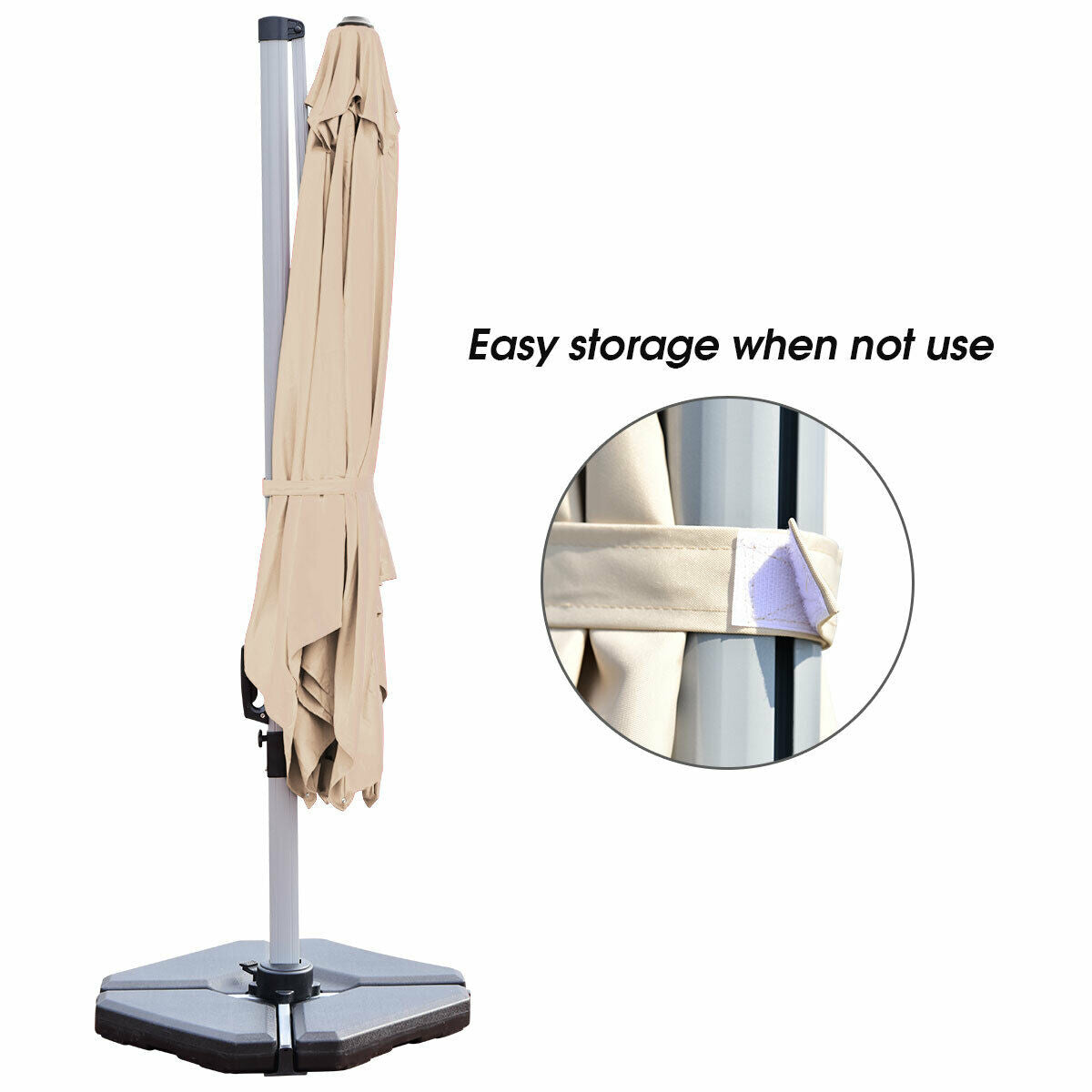 10 ft 360 Degree Tilt Aluminum Square Patio Offset Cantilever Umbrella without Weight Base-BeigeÂ