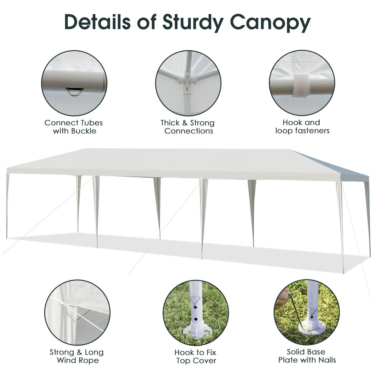 10 x 30 Feet Gazebo Canopy Tent with Connection Stakes and Wind RopesÂ