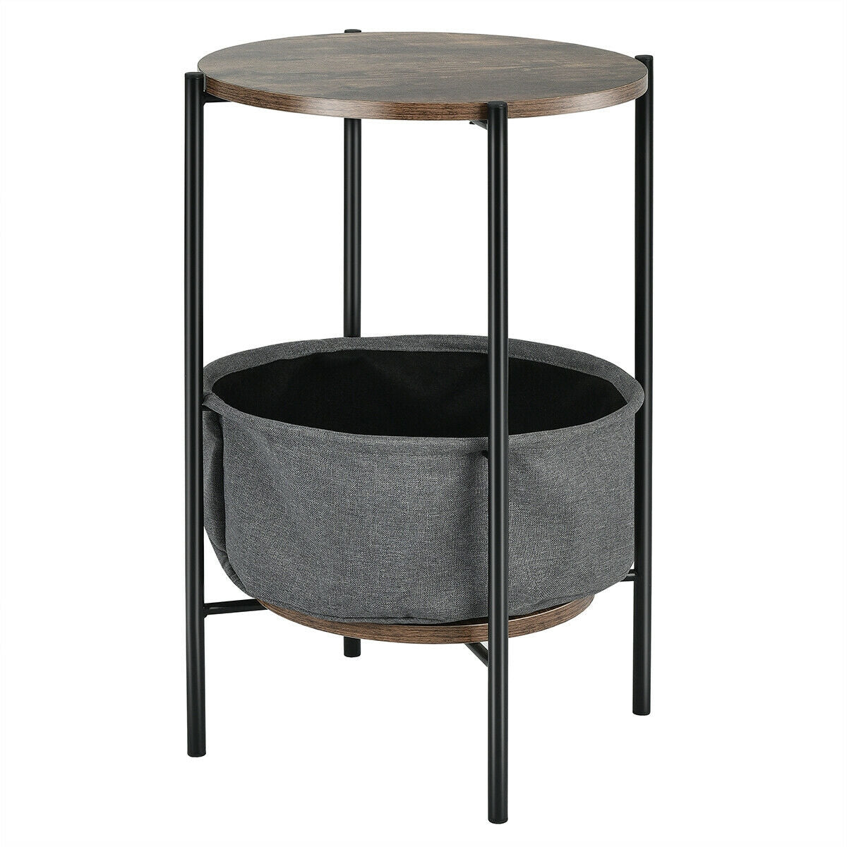 Industrial Round End Side Table Sofa with StorageÂ