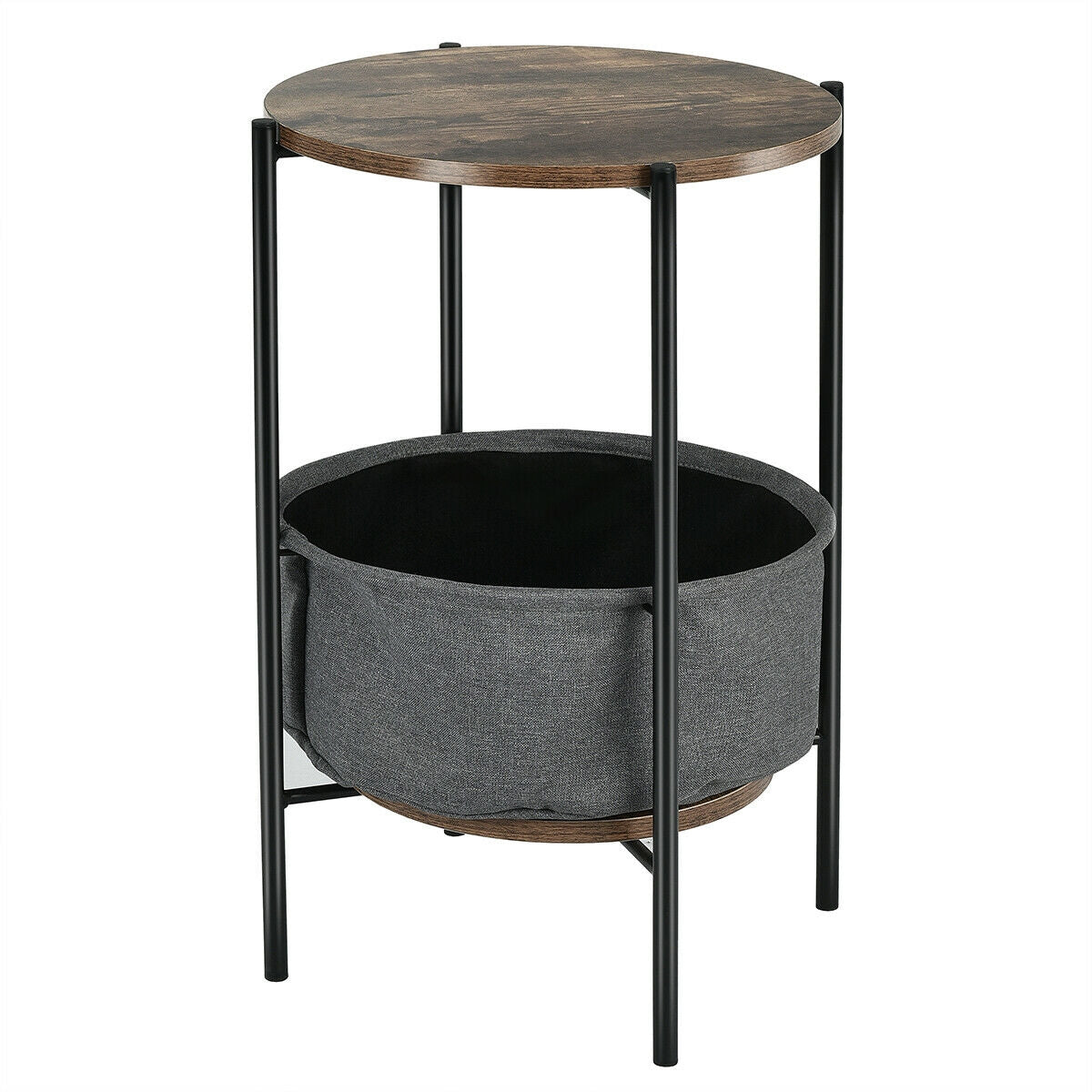 Industrial Round End Side Table Sofa with StorageÂ