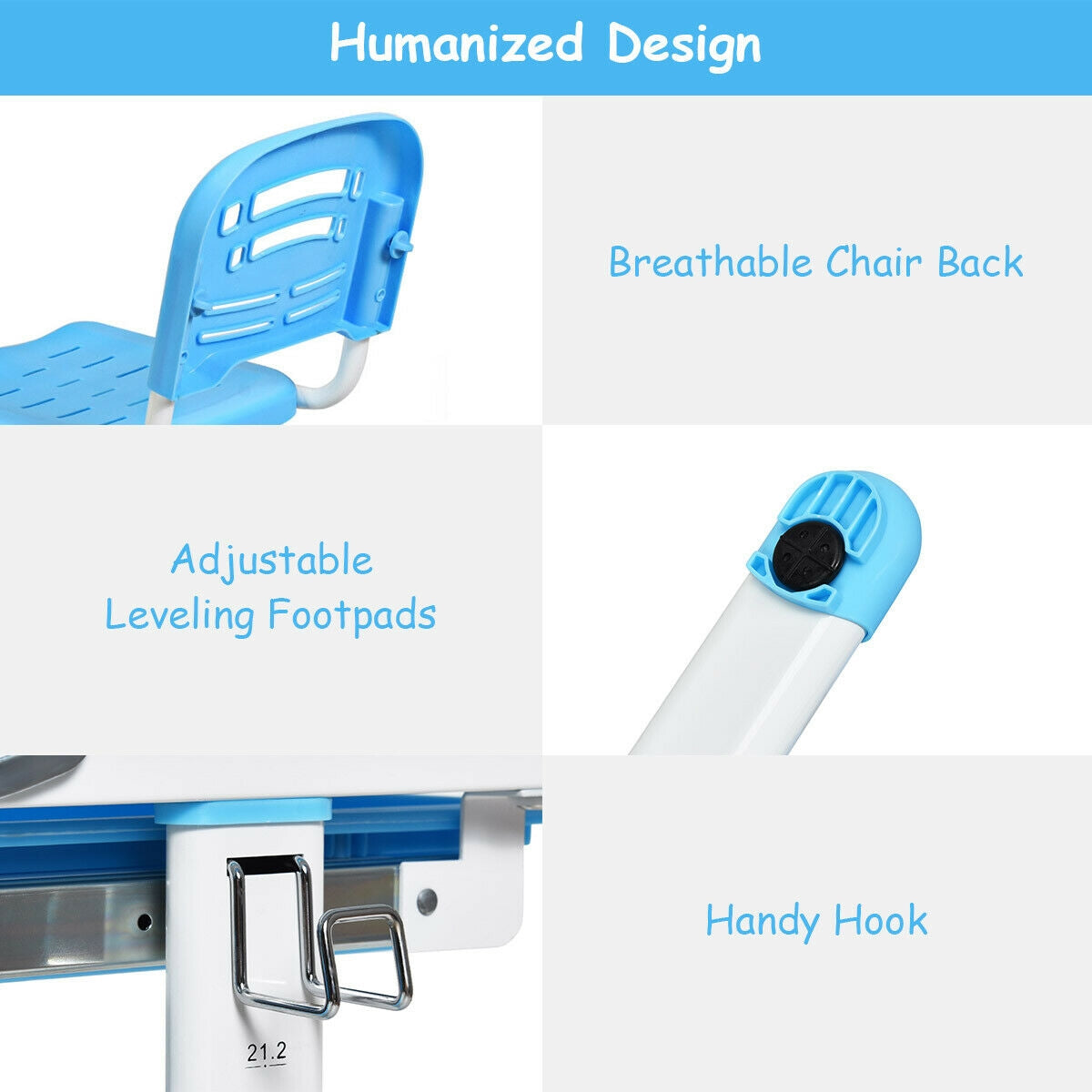 Adjustable Kids Desk Chair Set with Lamp and Bookstand-BlueÂ