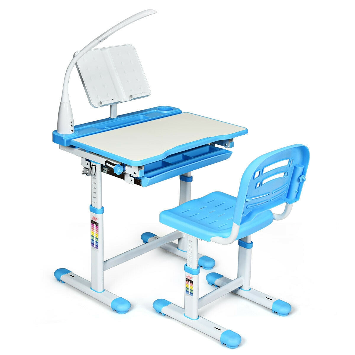 Adjustable Kids Desk Chair Set with Lamp and Bookstand-BlueÂ
