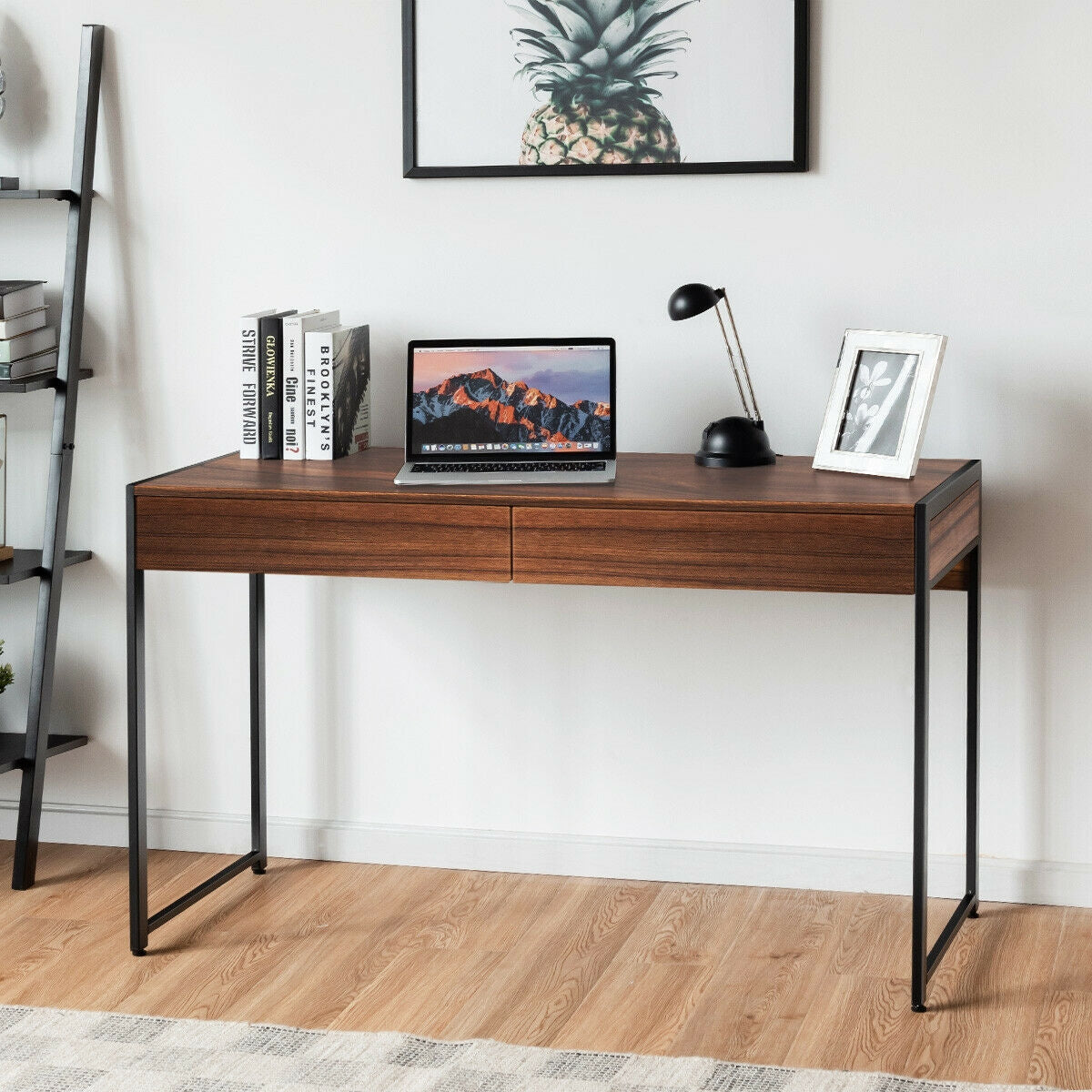 2-Drawer Computer Desk Study Table Home Office Writing Workstation-BrownÂ