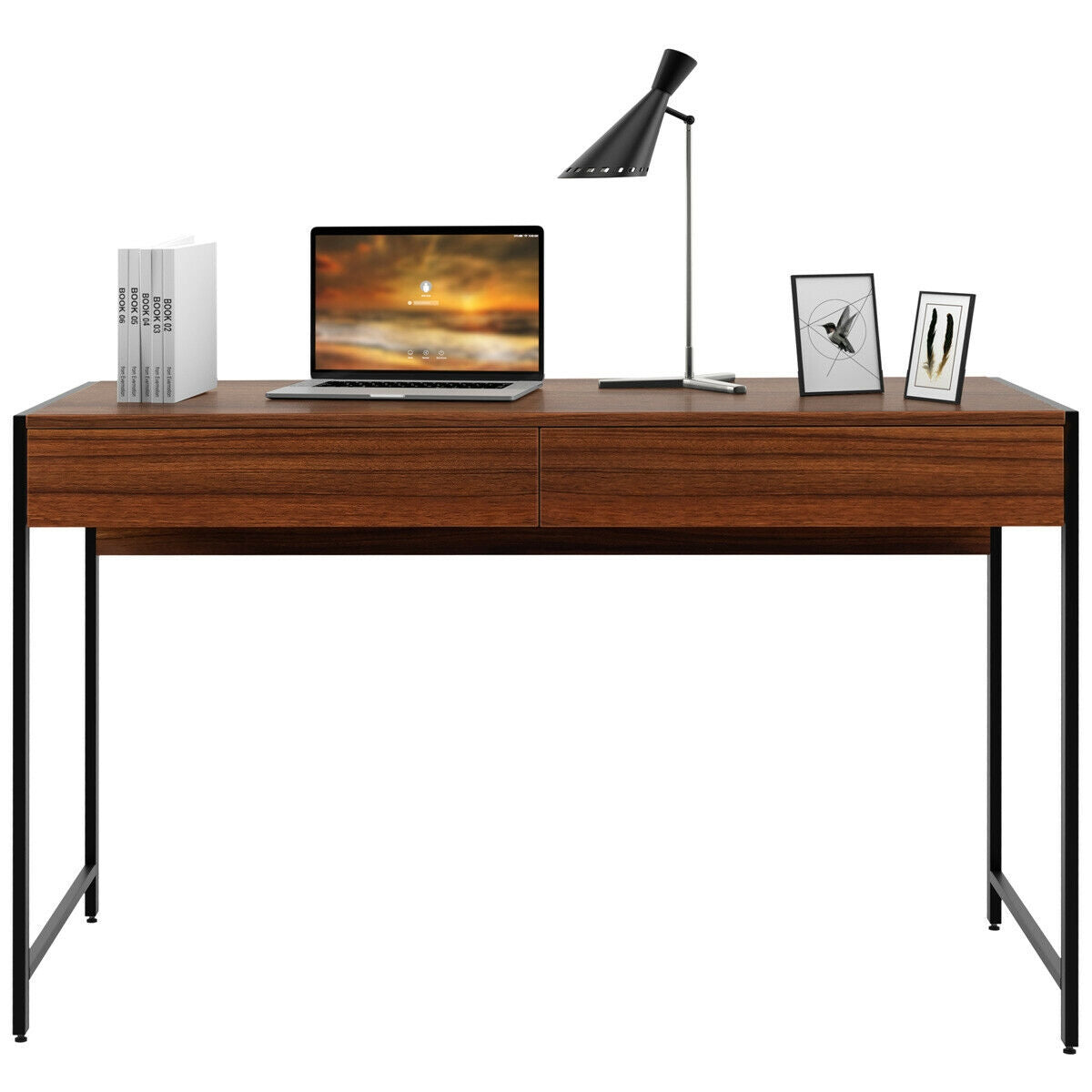 2-Drawer Computer Desk Study Table Home Office Writing Workstation-BrownÂ