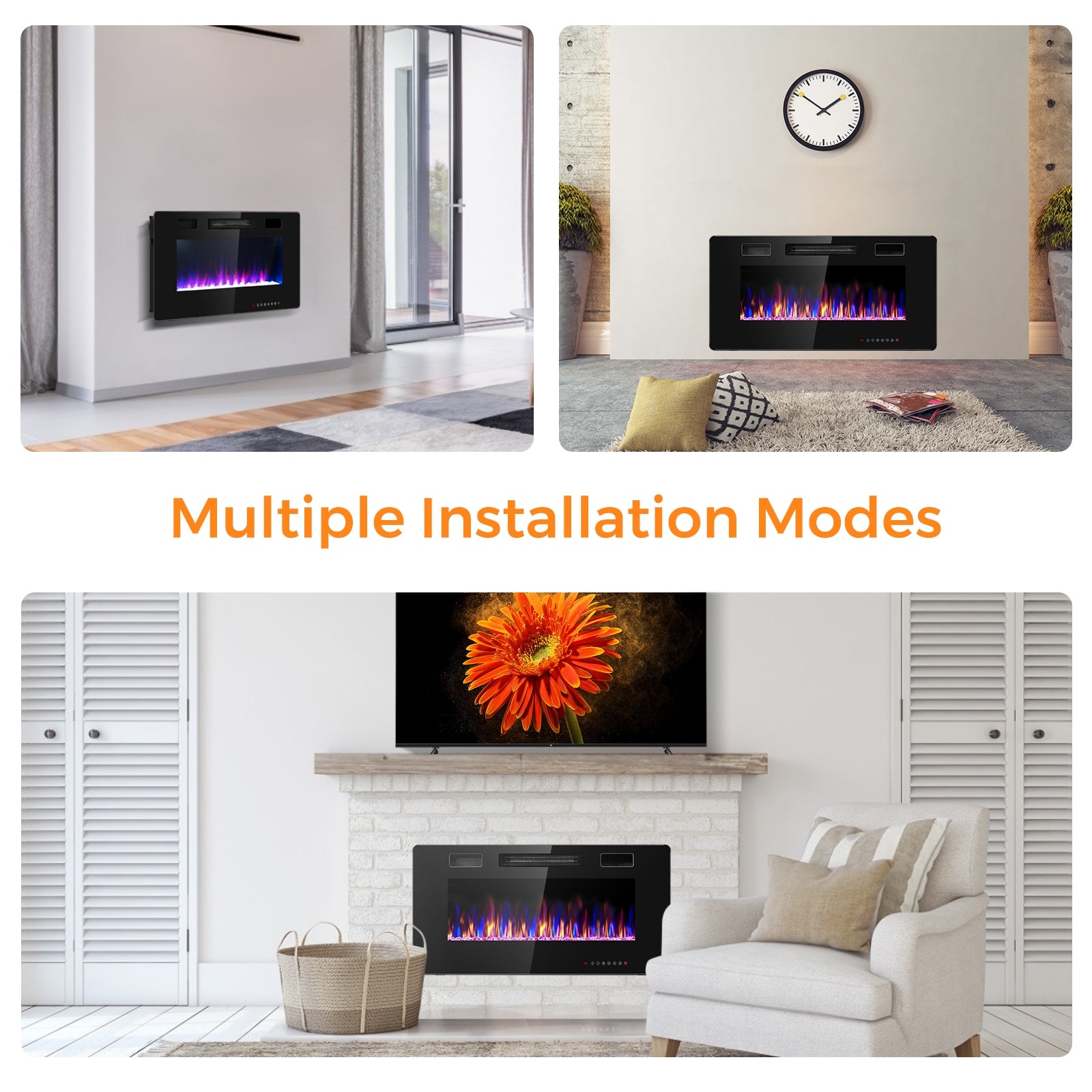 36 Inch Ultra Thin Wall Mounted Electric FireplaceÂ
