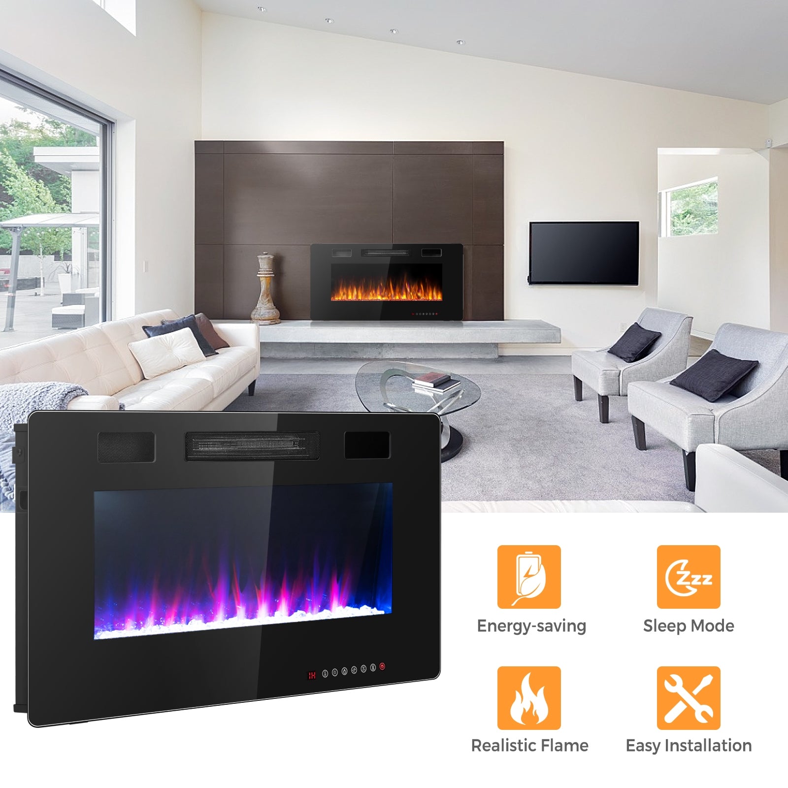 36 Inch Ultra Thin Wall Mounted Electric FireplaceÂ