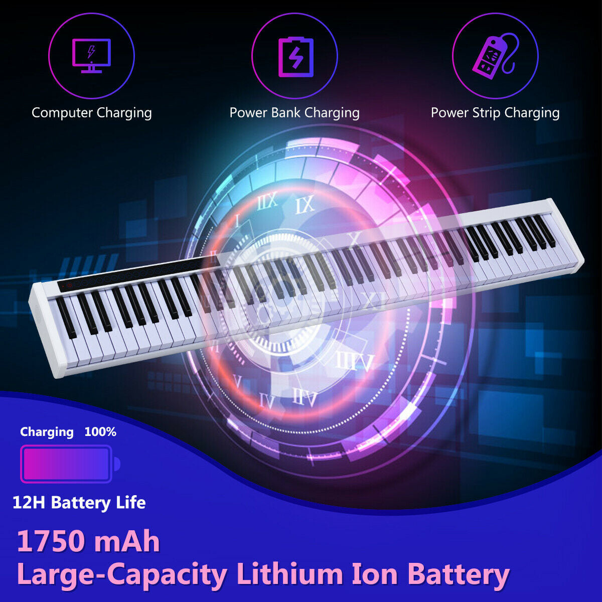 88-Key Portable Electronic Piano with Voice Function-WhiteÂ