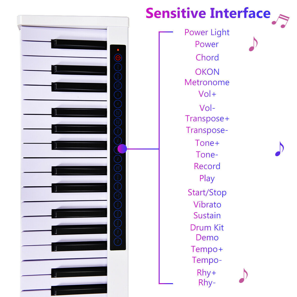 88-Key Portable Electronic Piano with Voice Function-WhiteÂ