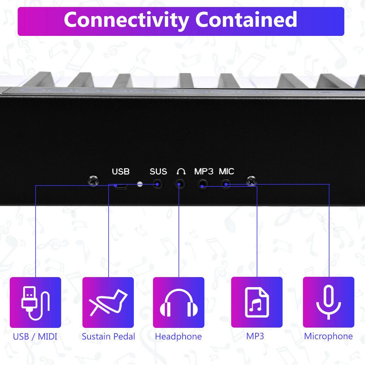 88-Key Portable Electronic Piano with  Voice Function-BlackÂ