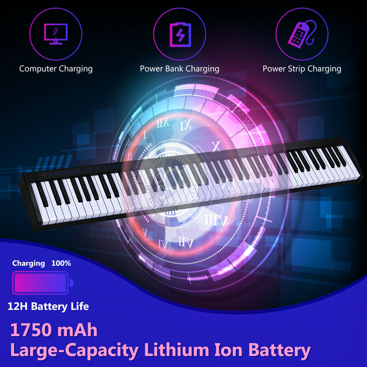 88-Key Portable Electronic Piano with  Voice Function-BlackÂ