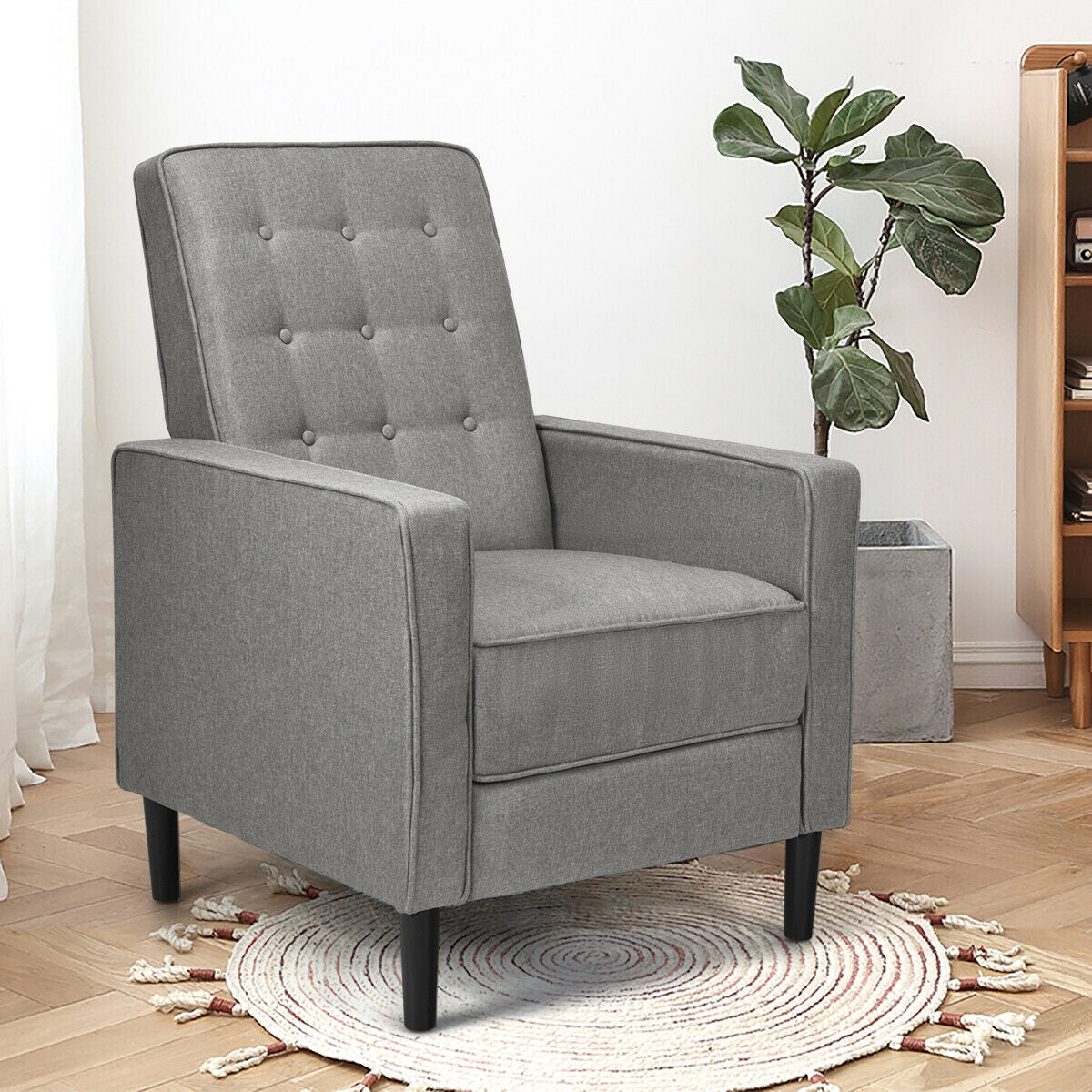 Mid-Century Push Back Recliner Chair-GrayÂ