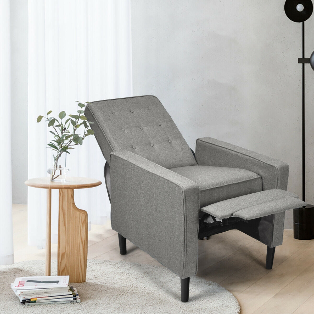 Mid-Century Push Back Recliner Chair-GrayÂ