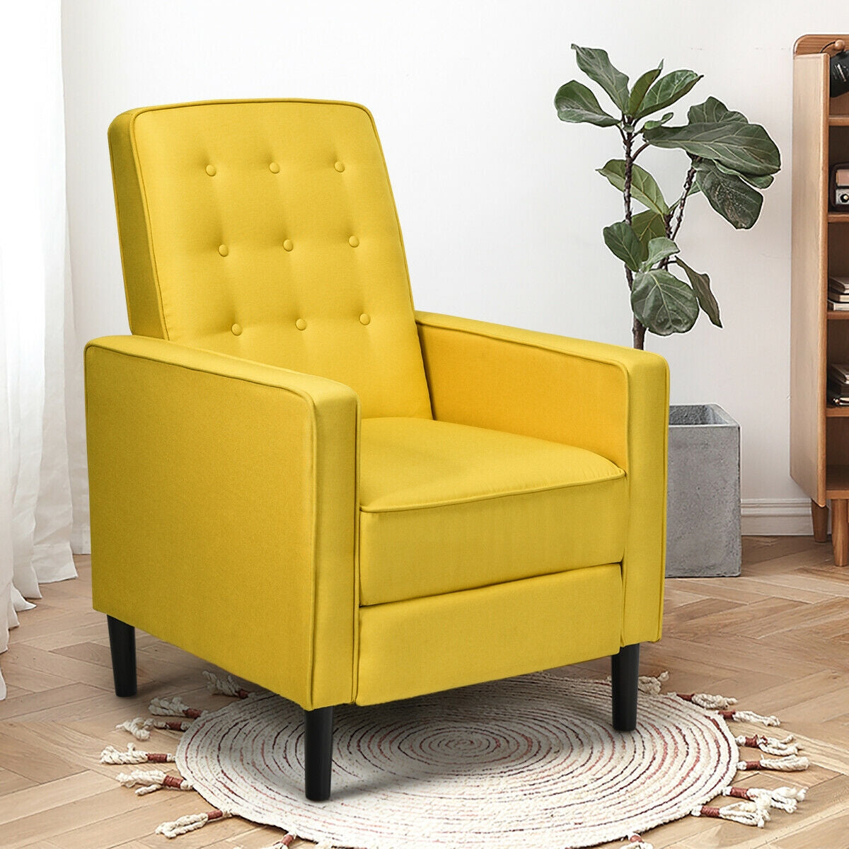 Mid-Century Push Back Recliner Chair-YellowÂ