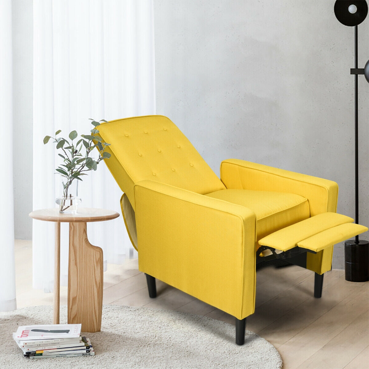 Mid-Century Push Back Recliner Chair-YellowÂ
