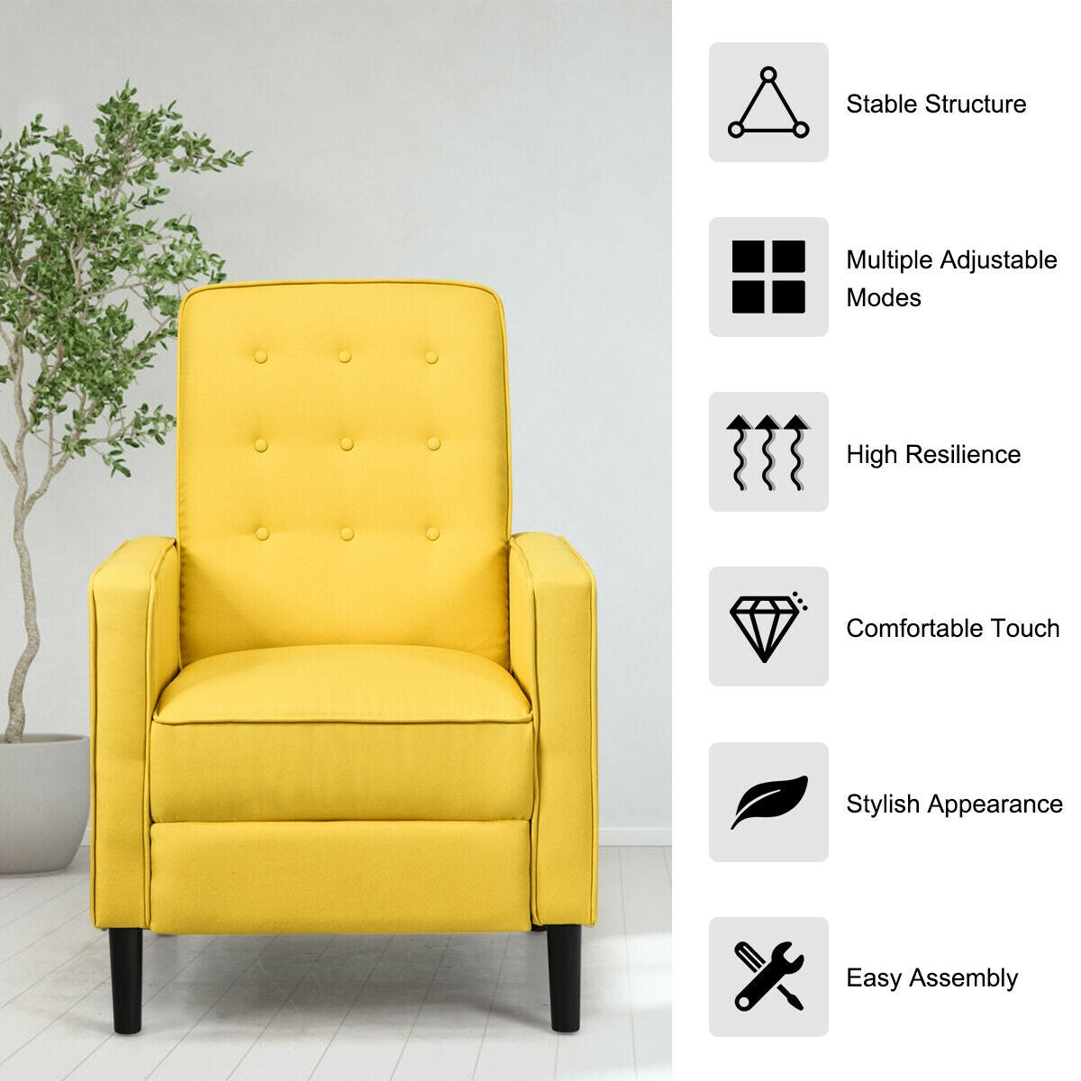 Mid-Century Push Back Recliner Chair-YellowÂ