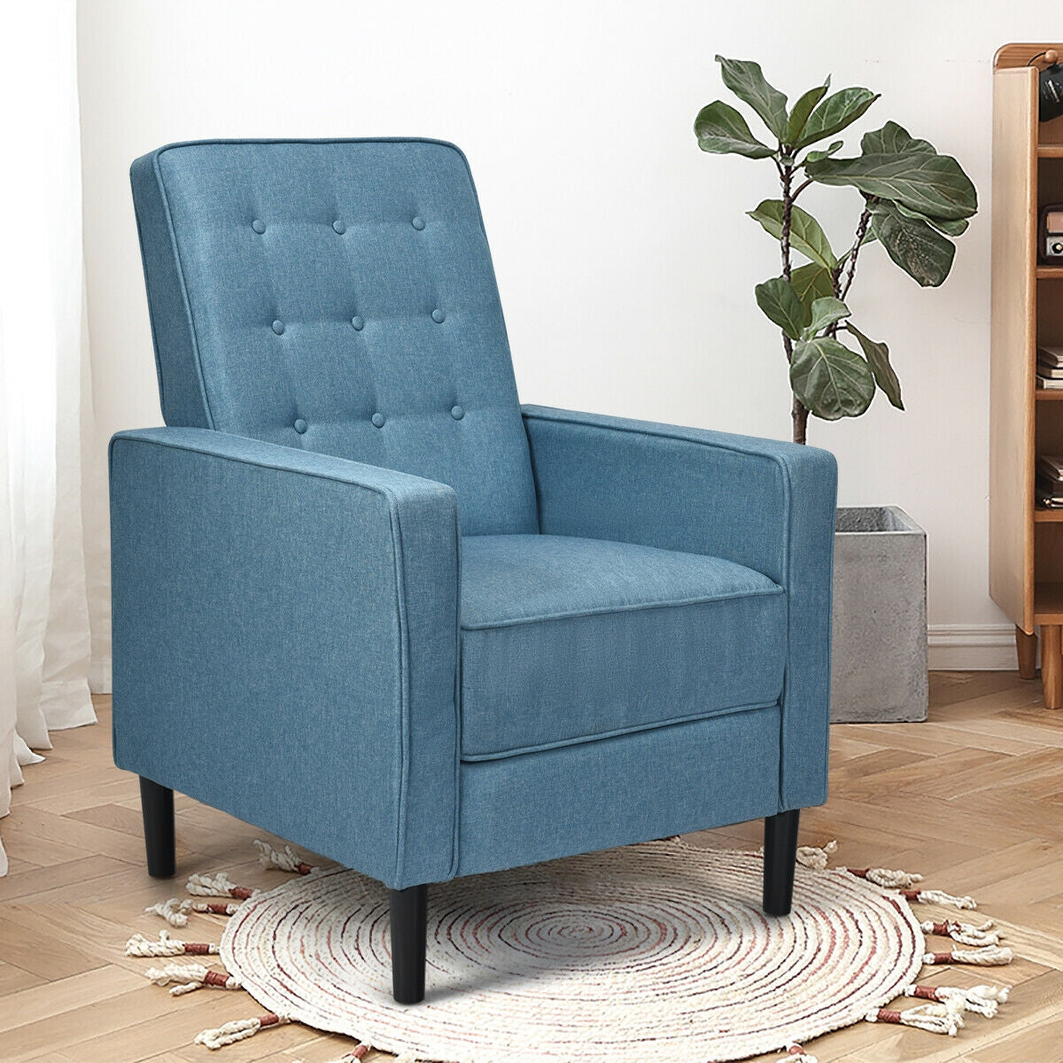 Mid-Century Push Back Recliner Chair-BlueÂ