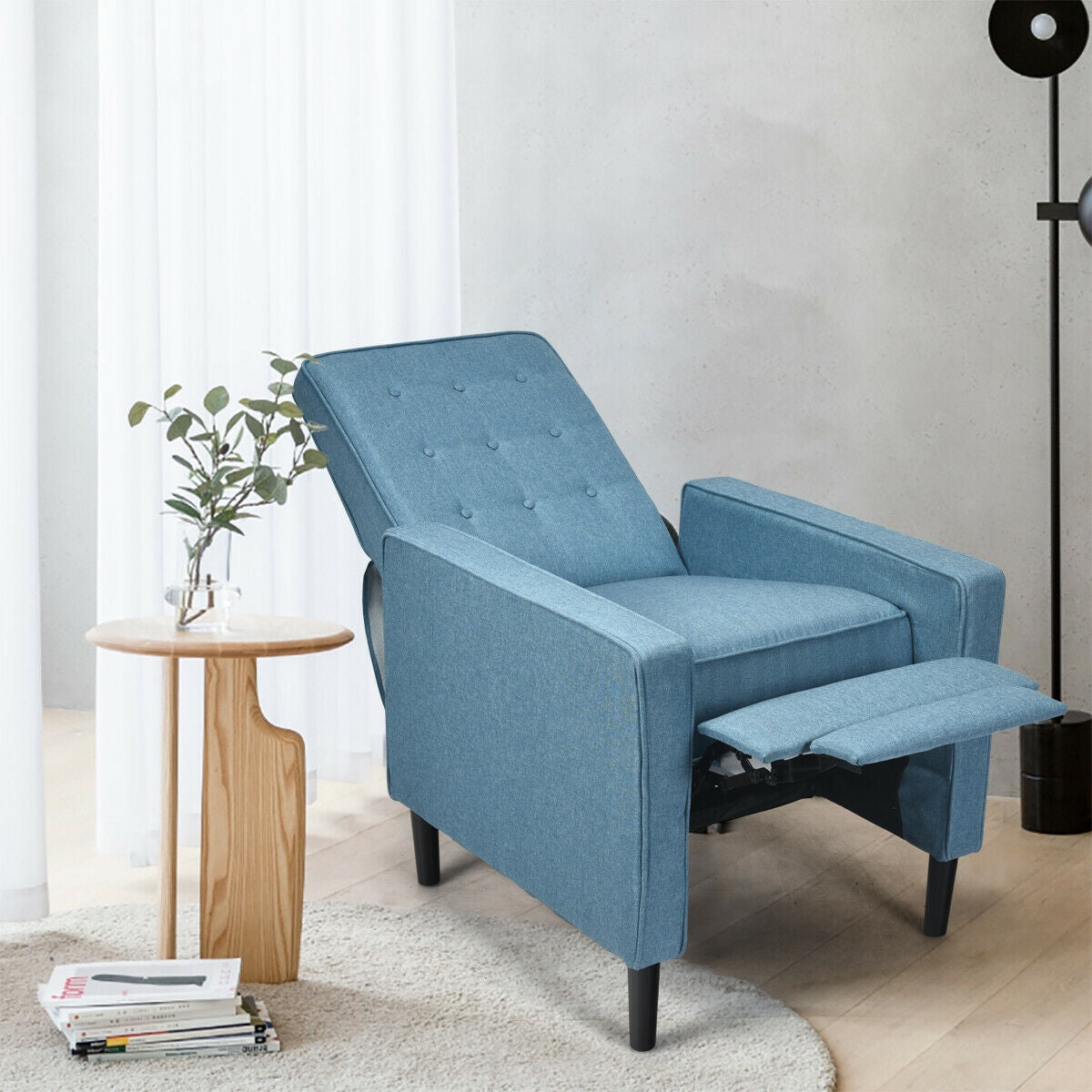 Mid-Century Push Back Recliner Chair-BlueÂ