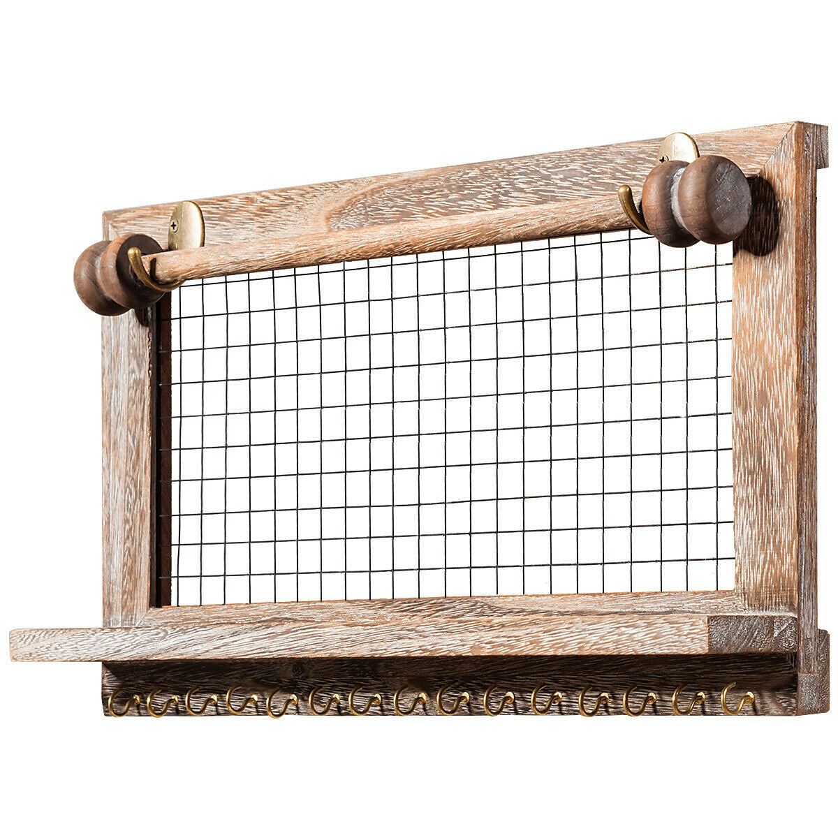 Vintage Wood Wall Mounted Jewelry Organizer Display Rack with Bracelet Rod-BrownÂ