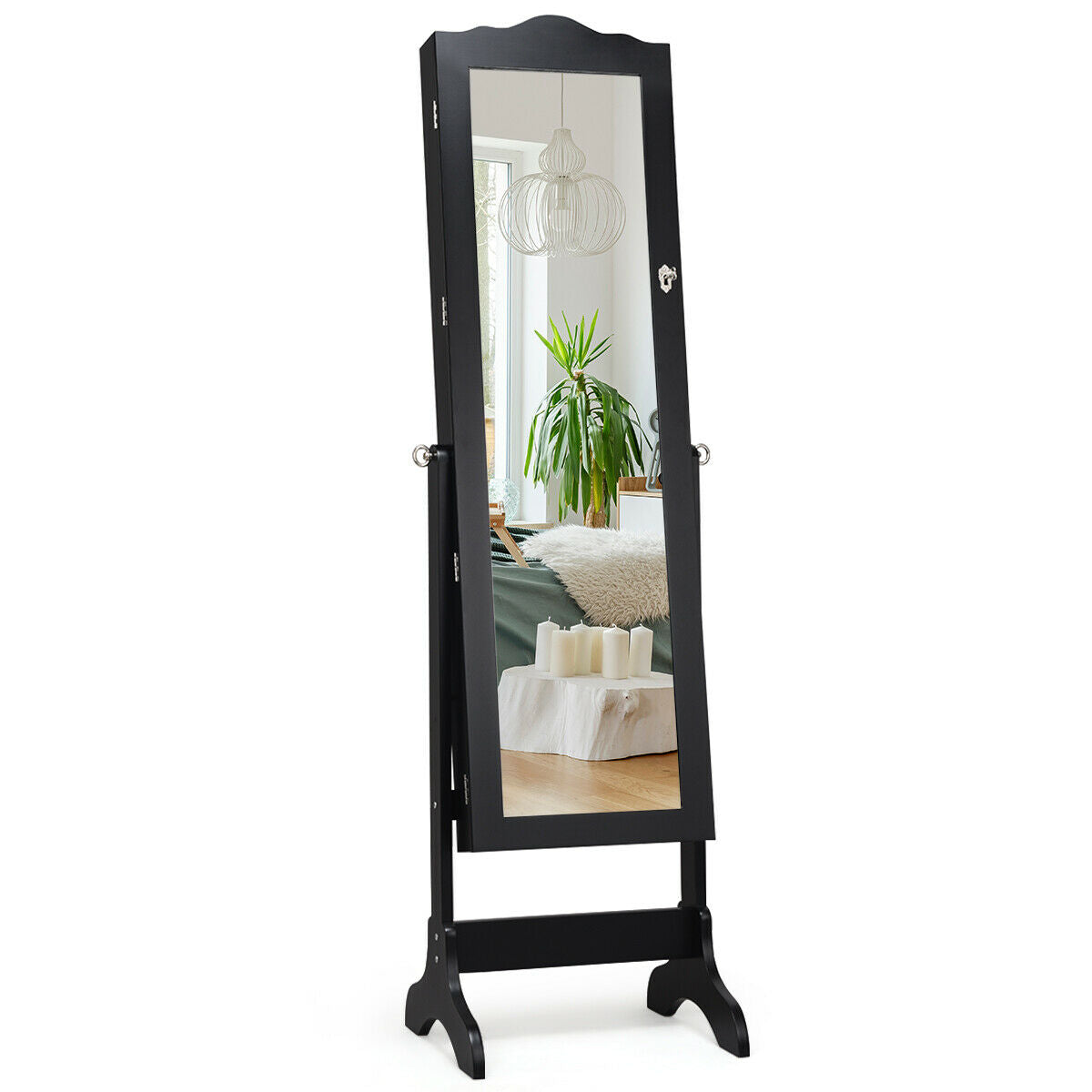 Mirrored Lockable Jewelry Cabinet Armoire Organizer Storage Box-BlackÂ