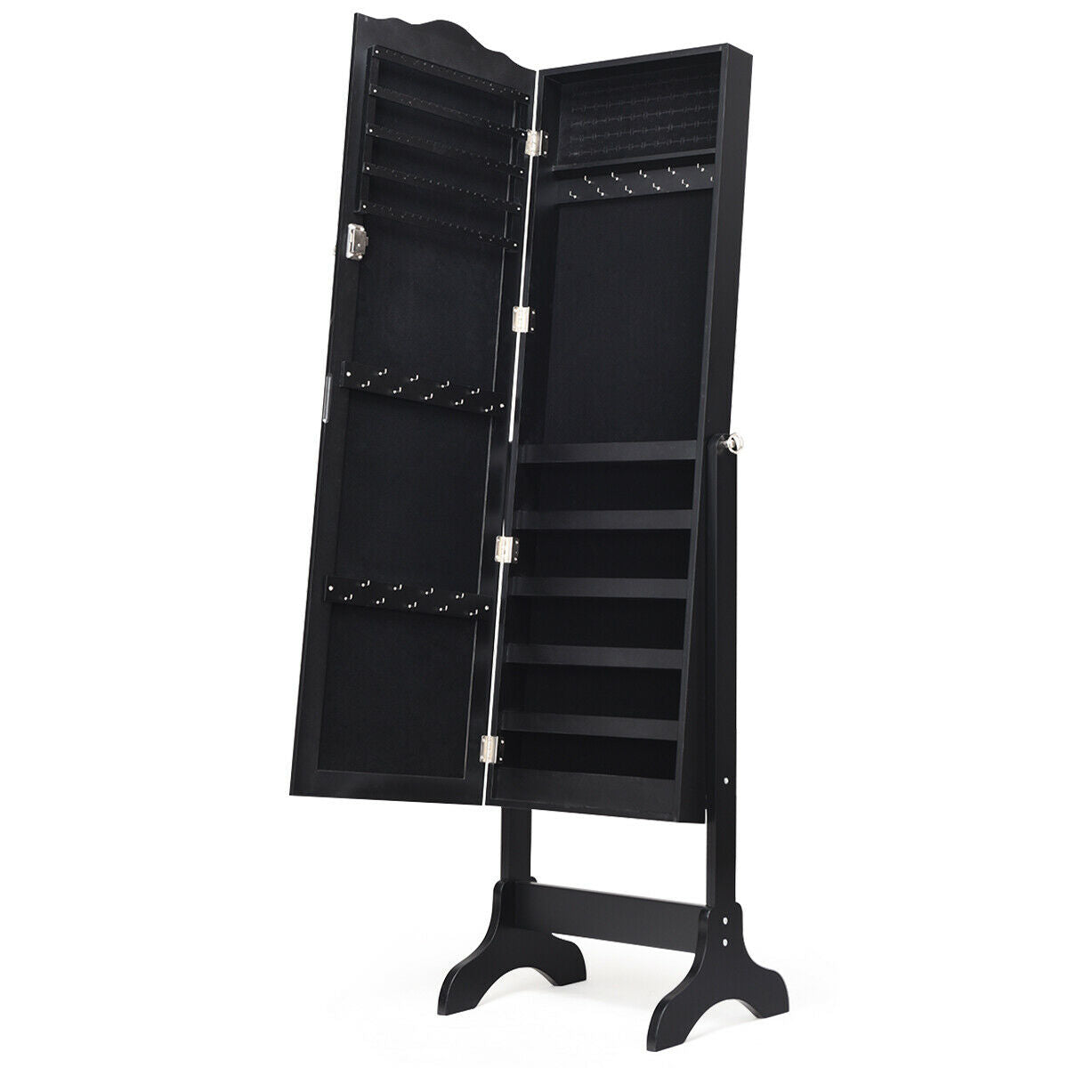 Mirrored Lockable Jewelry Cabinet Armoire Organizer Storage Box-BlackÂ