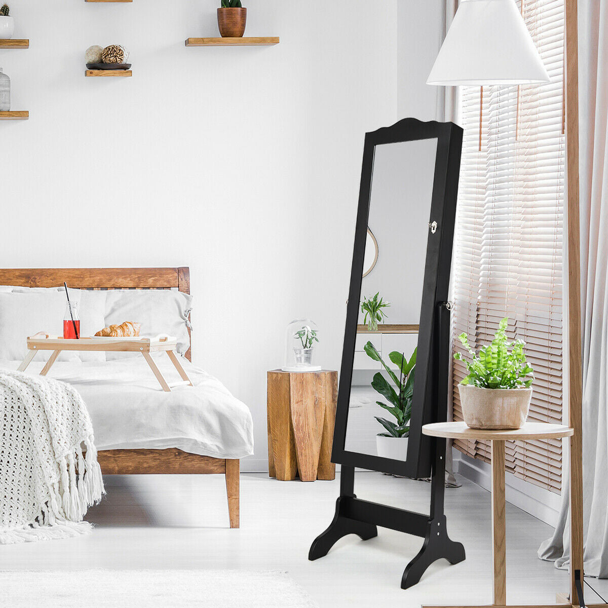 Mirrored Lockable Jewelry Cabinet Armoire Organizer Storage Box-BlackÂ