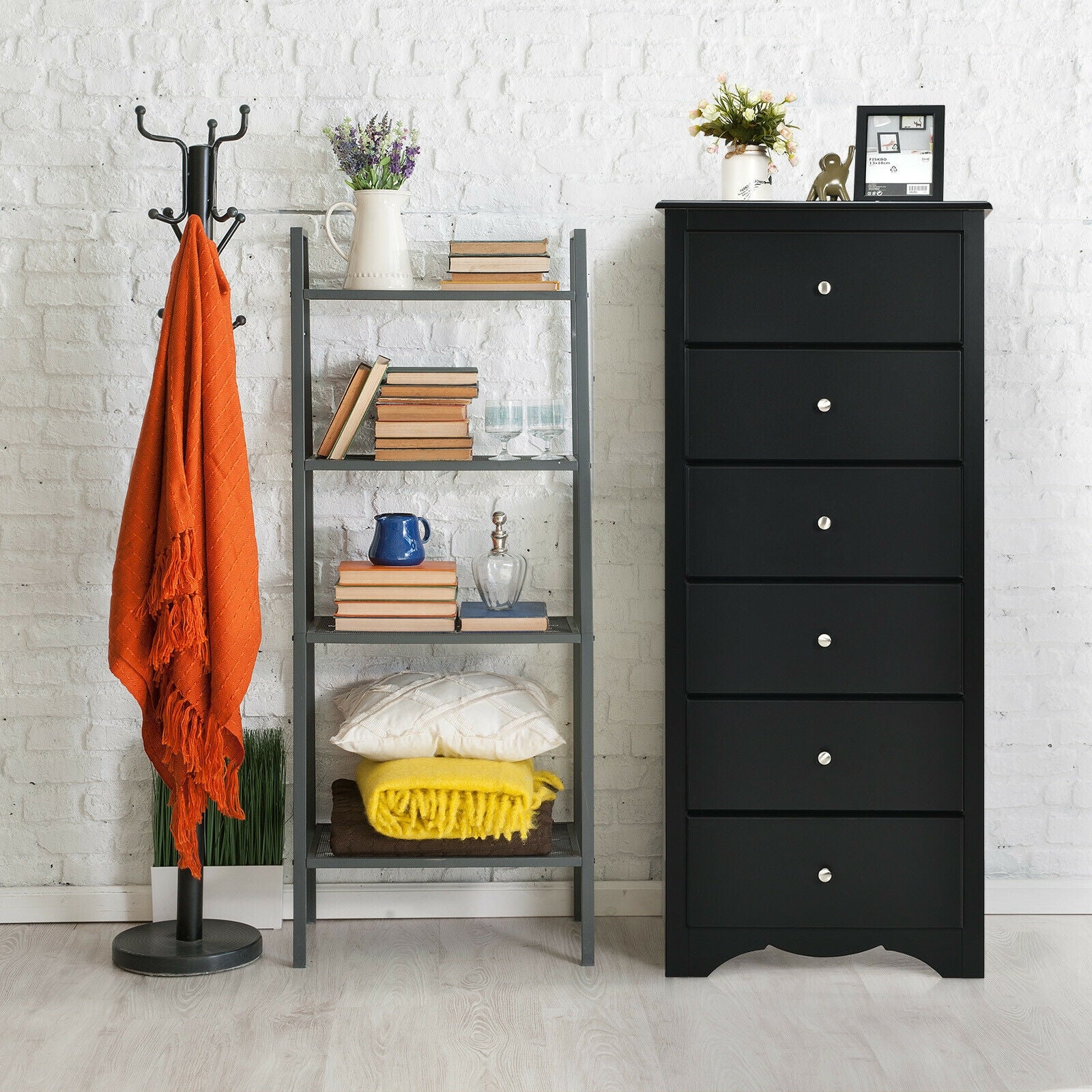 6 Drawers Chest Dresser Clothes Storage Bedroom Furniture Cabinet-BlackÂ