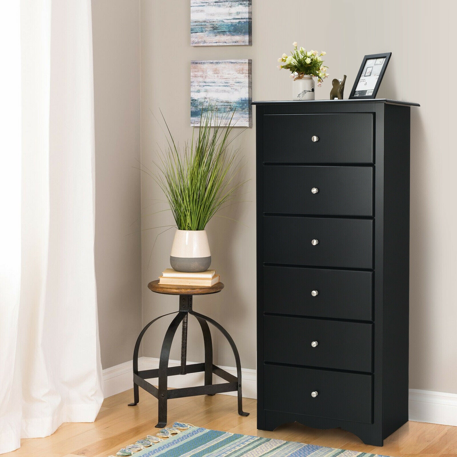 6 Drawers Chest Dresser Clothes Storage Bedroom Furniture Cabinet-BlackÂ