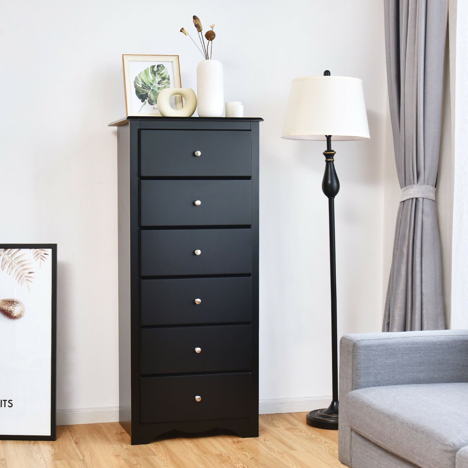 6 Drawers Chest Dresser Clothes Storage Bedroom Furniture Cabinet-BlackÂ