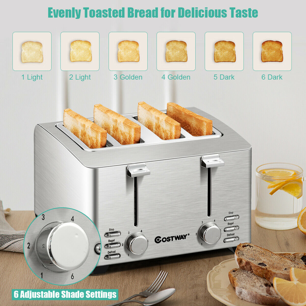 Extra-Wide Slot Stainless Steel 4 Slice ToasterÂ