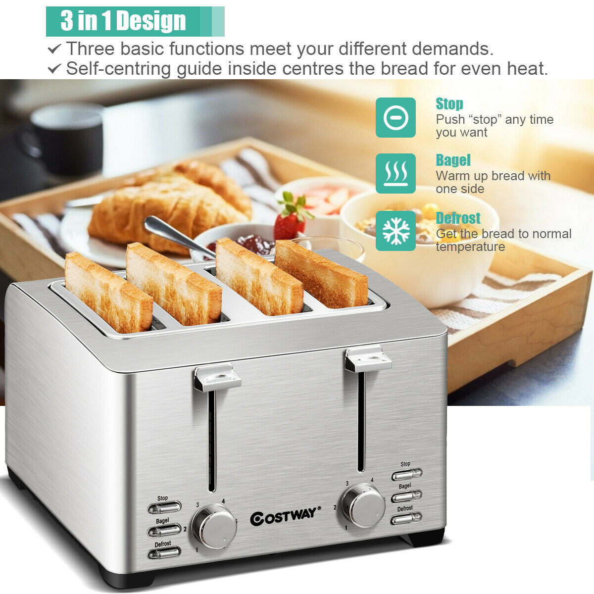 Extra-Wide Slot Stainless Steel 4 Slice ToasterÂ